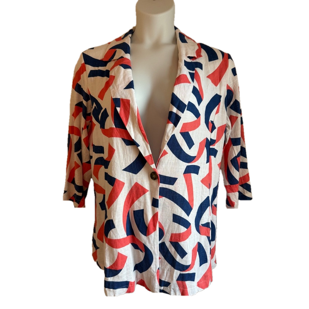 Ashley Stewart Abstract Print Linen Blend Blazer Size 12 NWT SKU0287